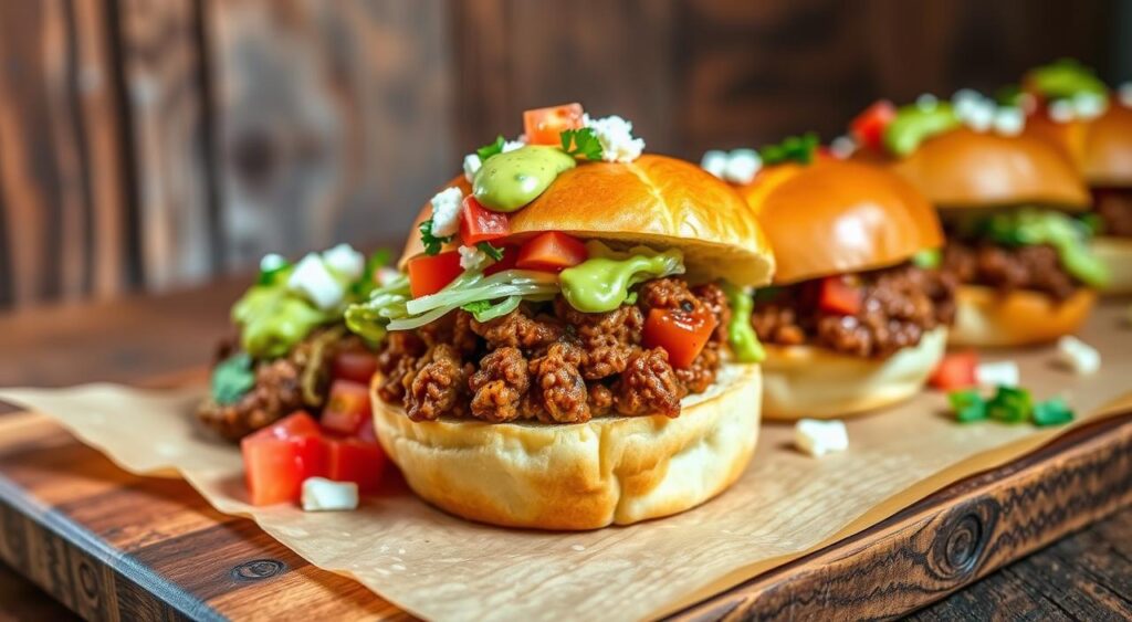Taco meat sliders with unique toppings