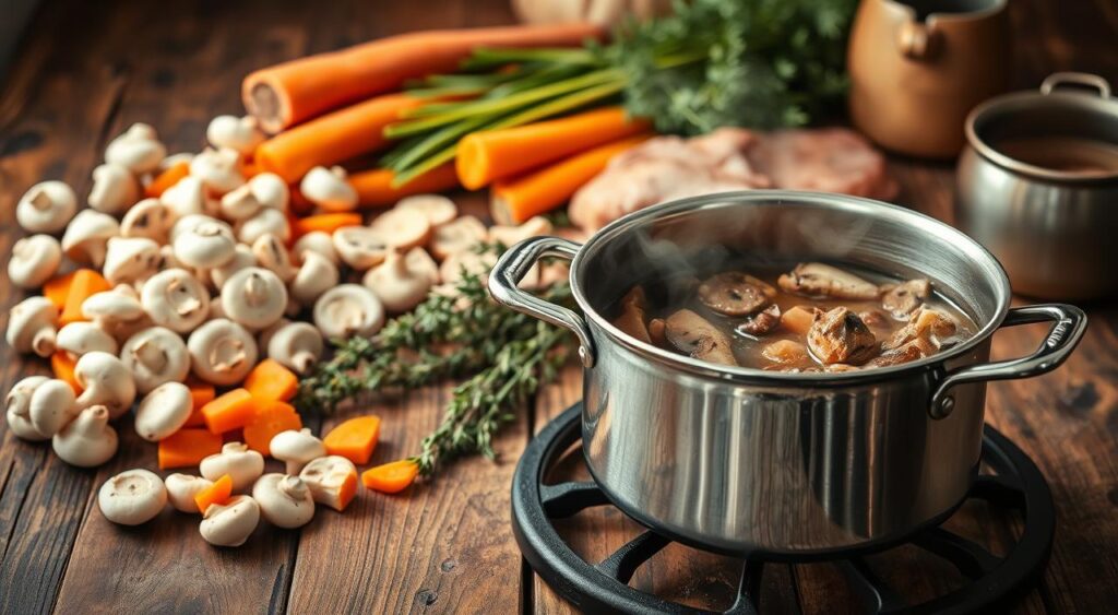 Venison and mushroom stew ingredients